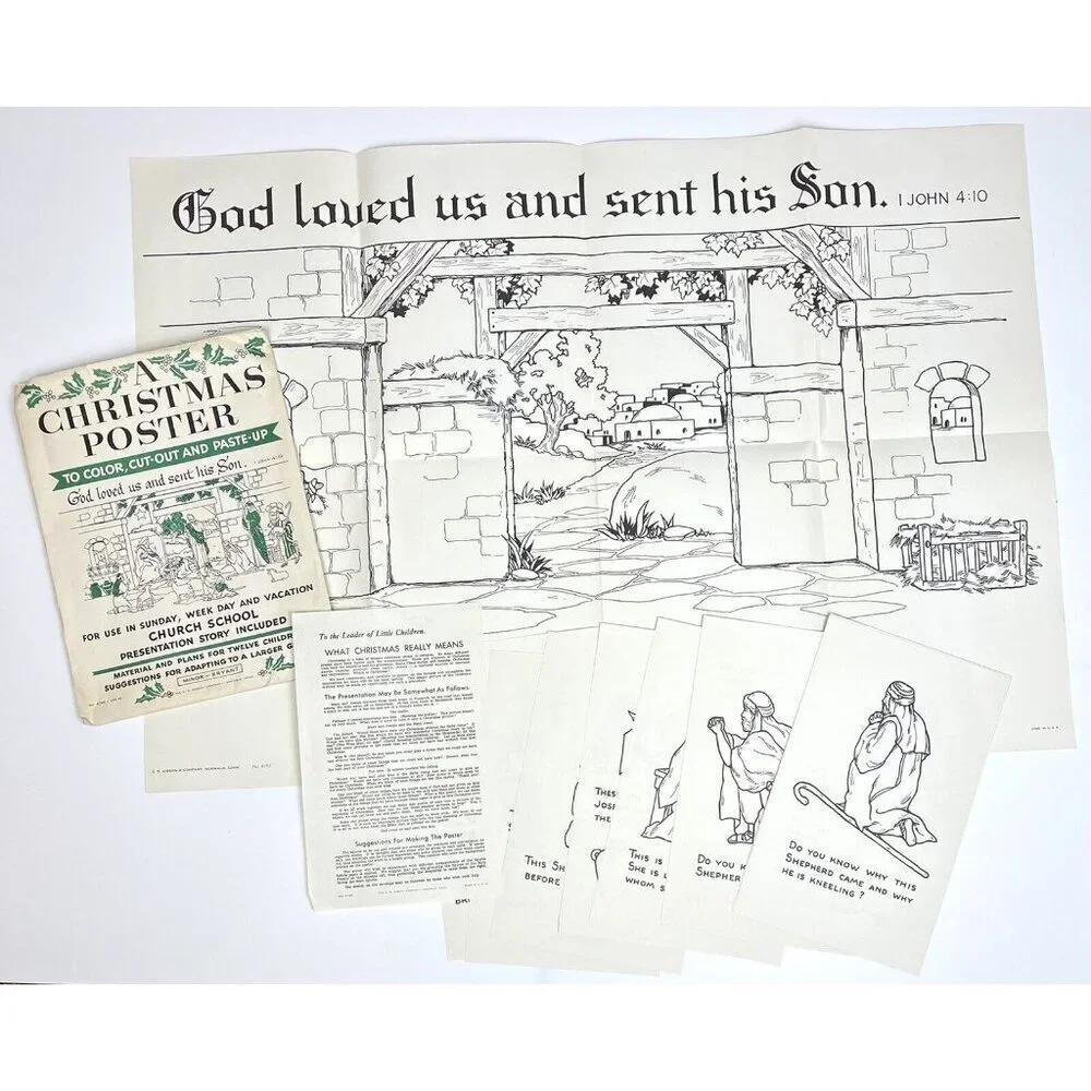 VTG CR GIBSON Sunday School Craft/Lesson Plan A CHRISTMAS POSTER Story 4195 NEW